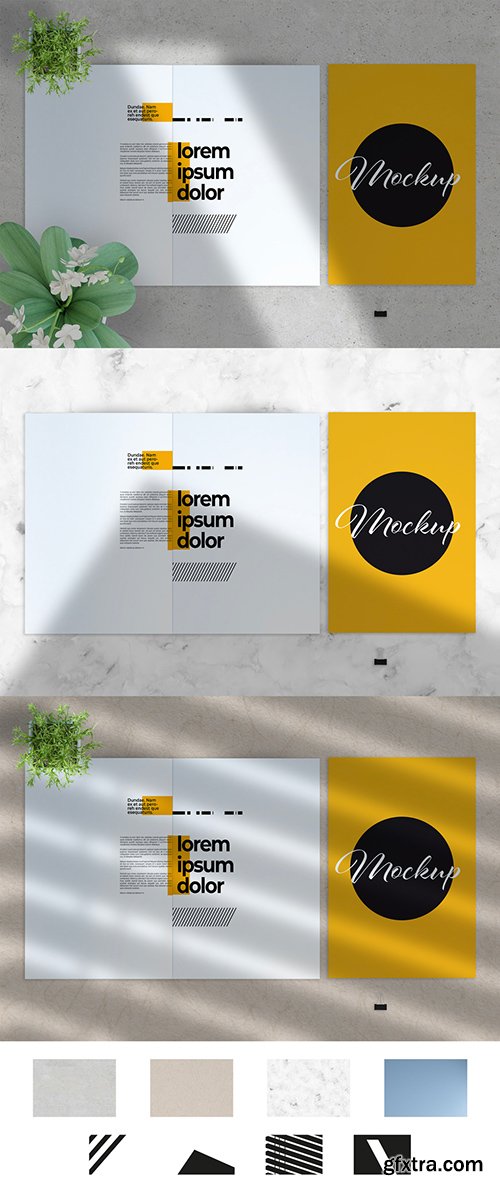 Closed and Open Brochure with Paper and Shadows Mockup 282711092