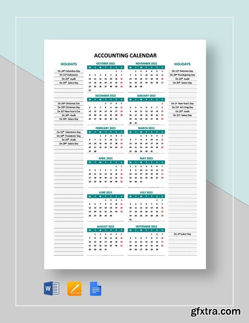 Editable Accounting Calendar (Word/Google Docs) Templates