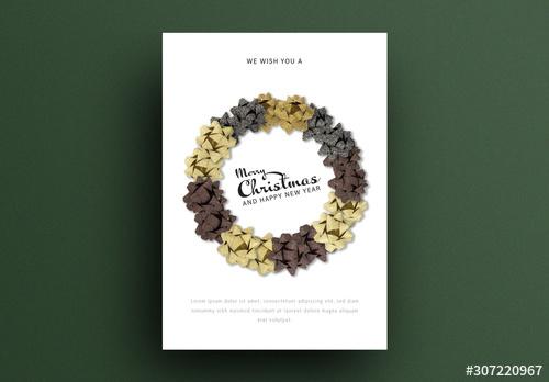 Christmas Card Layout with Multicolored Wreath - 307220967