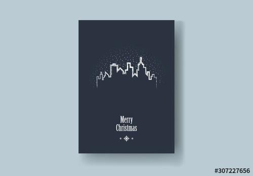 Christmas Card Layout with Skyline and Snow - 307227656