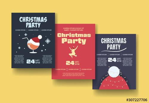 Christmas Party Poster Set Layout with Illustrations - 307227706