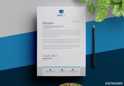 Letterhead Layout with Blue Accents - 307663969