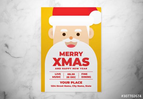 Christmas Flyer Layout with Santa Illustration - 307702674