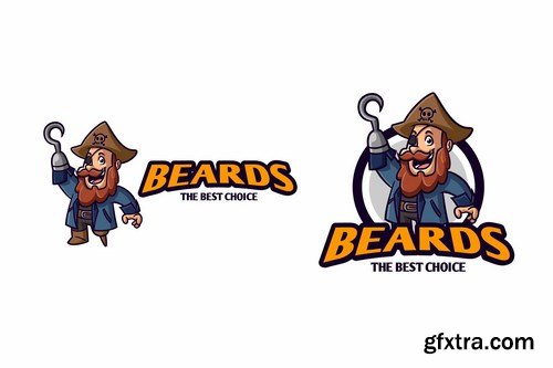 Retro Cartoon Bearded Pirate Character Mascot Logo