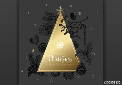 Christmas Card Layout with Gold Triangle Tree - 306959132
