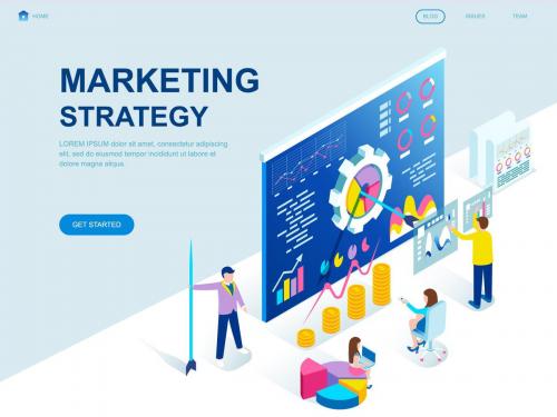Marketing Strategy Isometric Landing Page Template