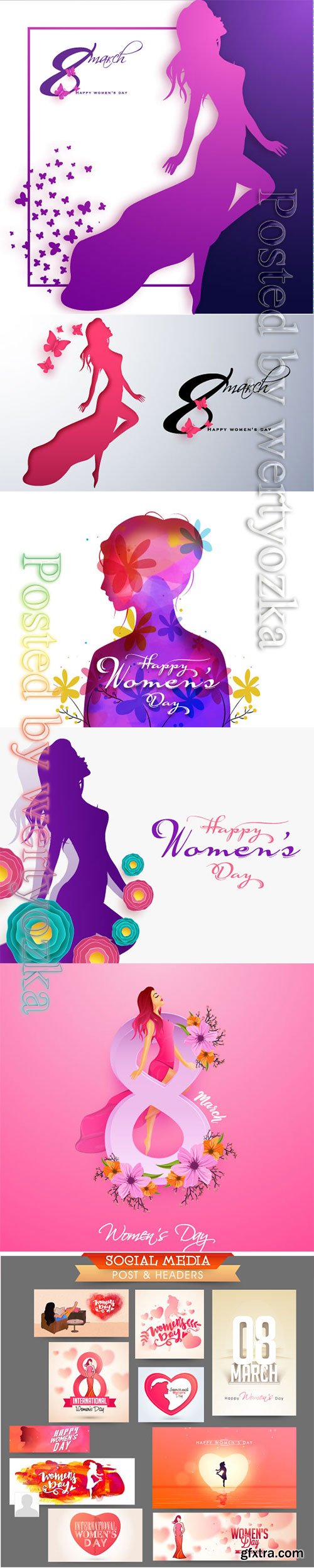 Happy Women\'s Day greeting card design with beautiful lady