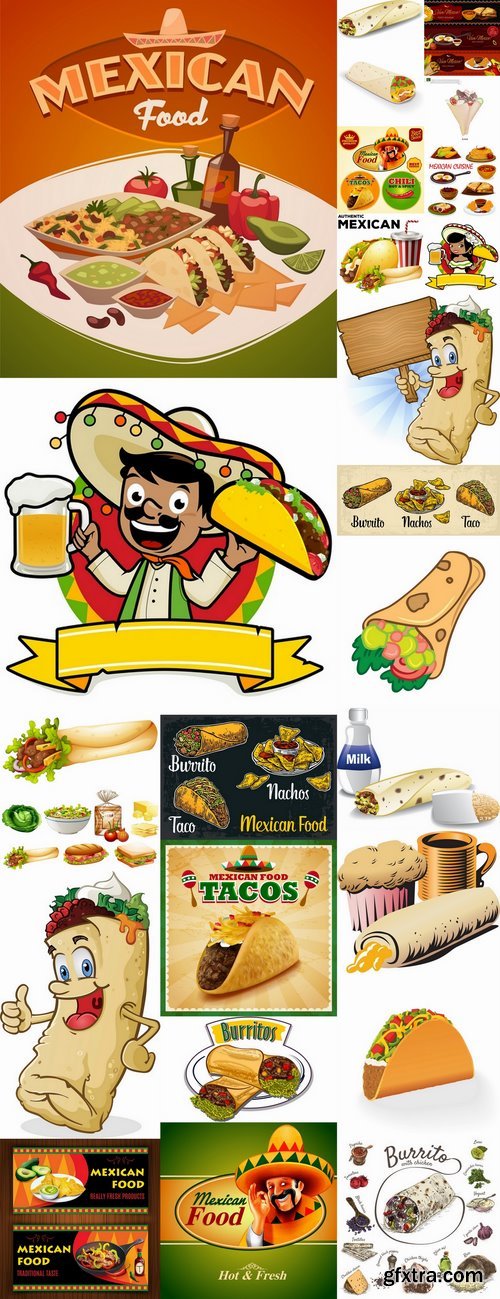 Burrito taco Mexican food flyer banner vector image 25 EPS
