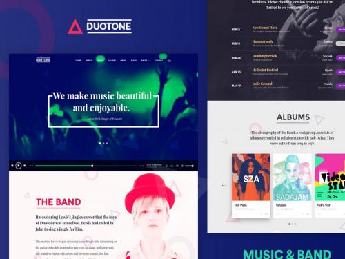 Music & Band Responsive Website Template - Duotone