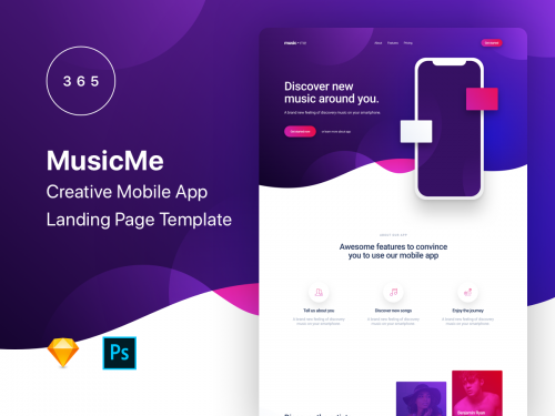 MusicMe - Mobile App Landing Page Template
