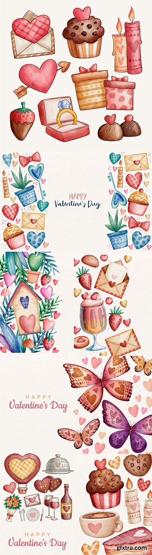 Happy Valentine\'s Day romantic decorative watercolor element