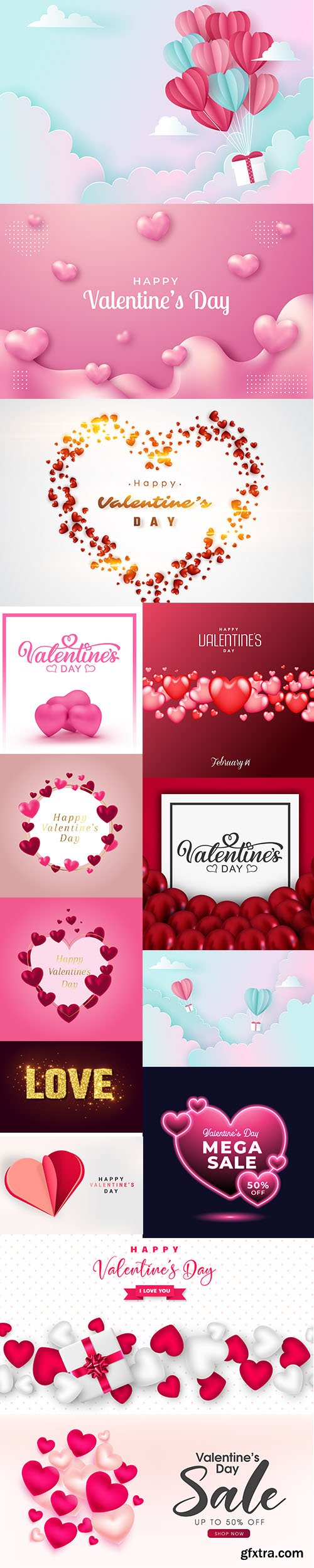 Vector Set of Romantic Valentines Day Illustrations