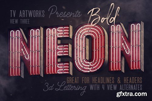 Bold Neon 3D Lettering View 3