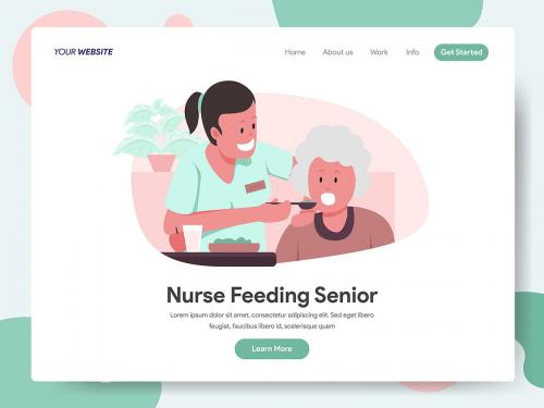 Nurse or Caregiver Feeding Senior Illustration