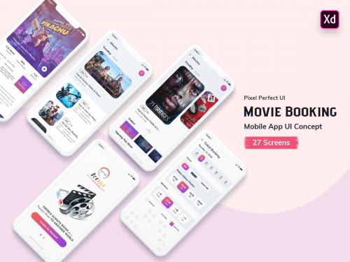 Ocodile-Movie Booking Mobile App UI Kit Light (XD)