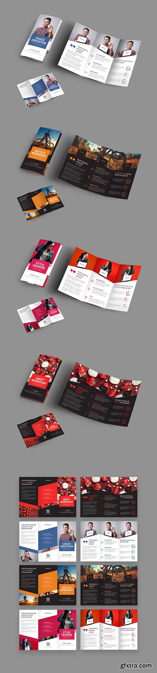 4 Trifold Brochures with Diagonal Design Elements 198254189