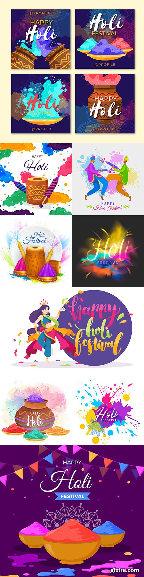 Happy holi traditional festival colorful illustrations