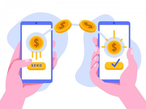 Online Money Transfer with Mobile Phone Illustration