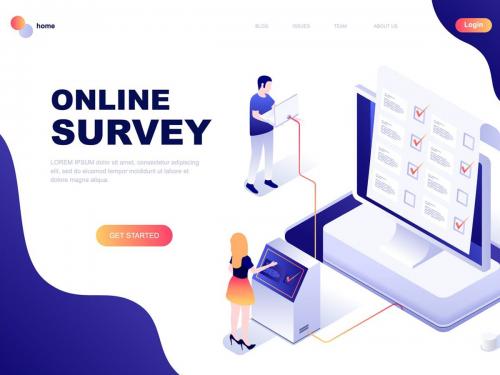 Online Survey Isometric Landing Page Template