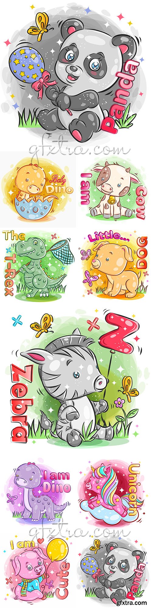 Cute animals colorful decorative cartoon illustration 2