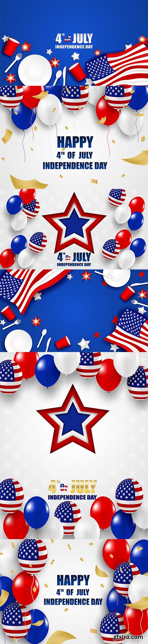 Vector Set of 4th July Happy Independence Day USA Backgrounds