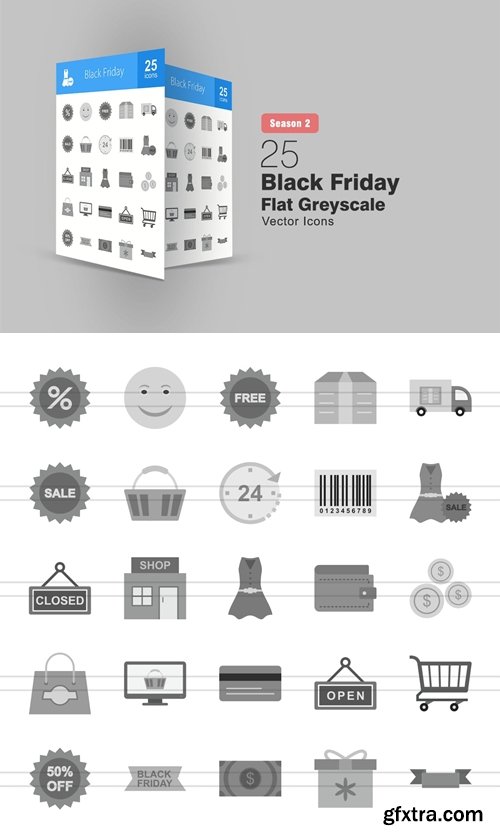 25 Black Friday Flat Greyscale Icons