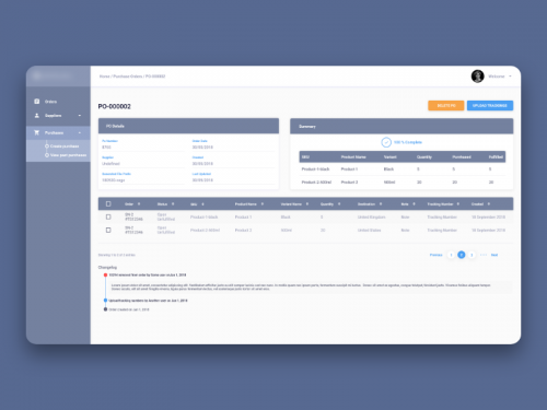 Product Dashboard Design