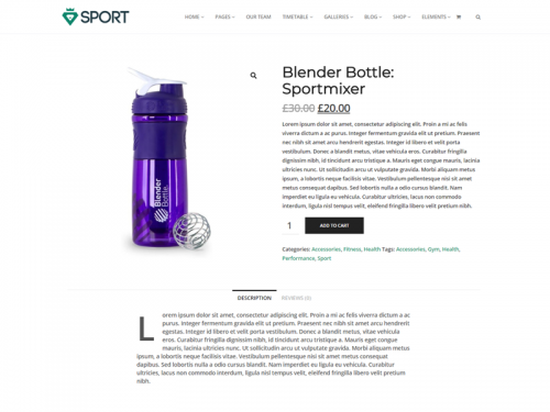 Product Page - Shop - Sport WordPress Theme