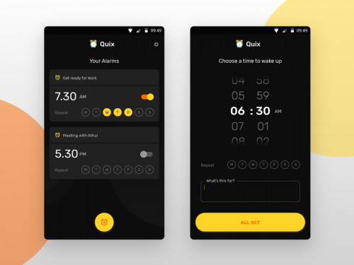 Quix Alarm Clock App UI