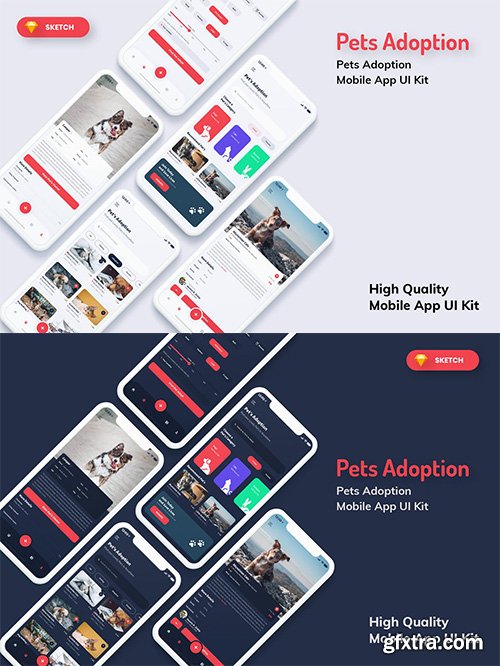 Pets Adoption Mobile App Dark and Light Version (SKETCH)