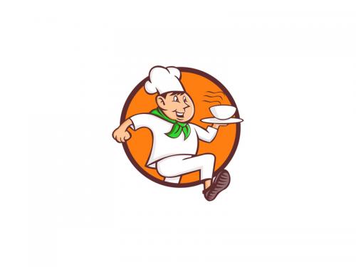 Running Chef Serving Fast Food Mascot