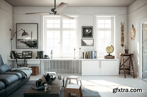 Scandinavian Style Living Room 3D Interior Scene 10