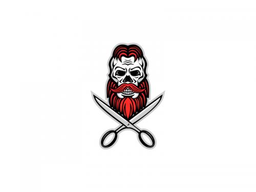Skull Hair and Beard Scissors Mascot