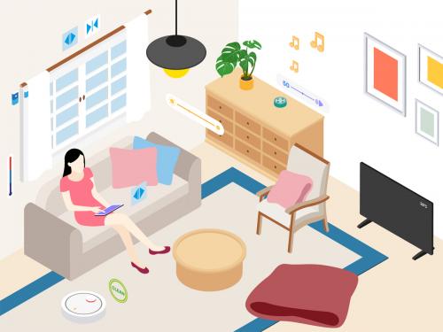 Smart Home Livingroom Isometric Illustration