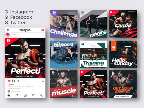 Social media post template collection for gym fitness