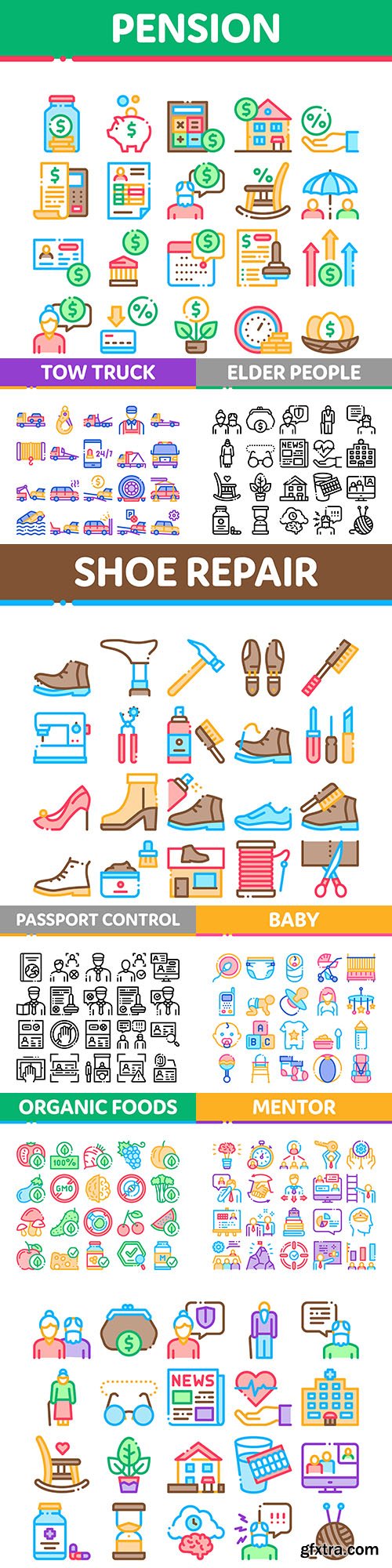 Set icons line collection colored design 3