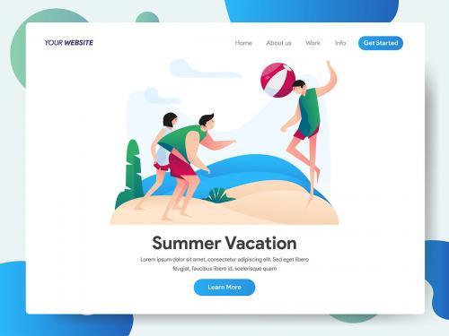 Summer Vacation with Group of People Playing Beach Ball Illustration