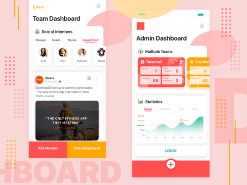 Team Dashboard Social Media App Design