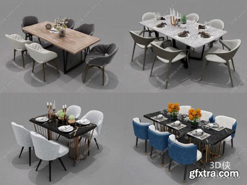 Modern dining table and chair combination 3D model