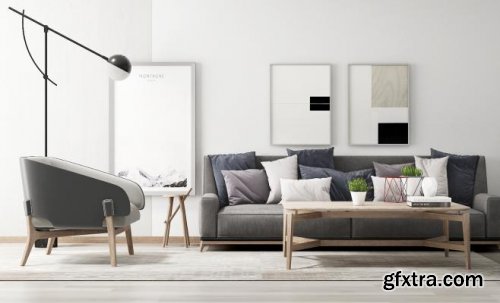 Nordic sofa and coffee table combination 3d model