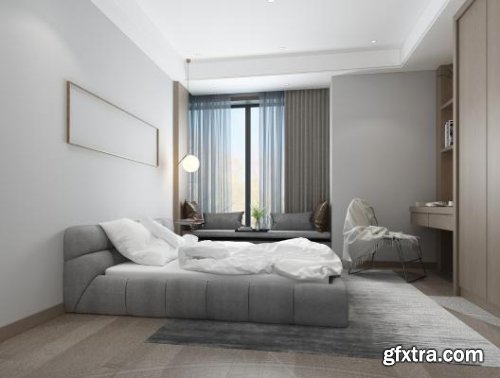 Modern Simple Nordic Grey Double Bedroom 3d model
