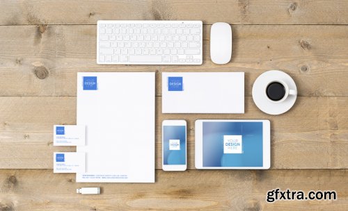 Multiple Devices and Stationery Mockup on Wooden Table 2 188877156