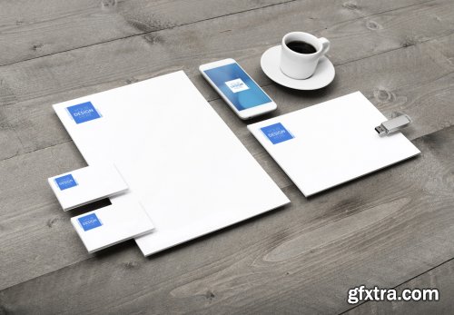 Corporate Identity Set Mockup with Coffee Cup on Wooden Table 2 187677025