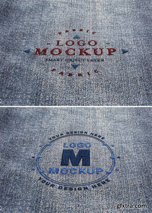 Logo Mockup Stitched on Denim Fabric 315397189