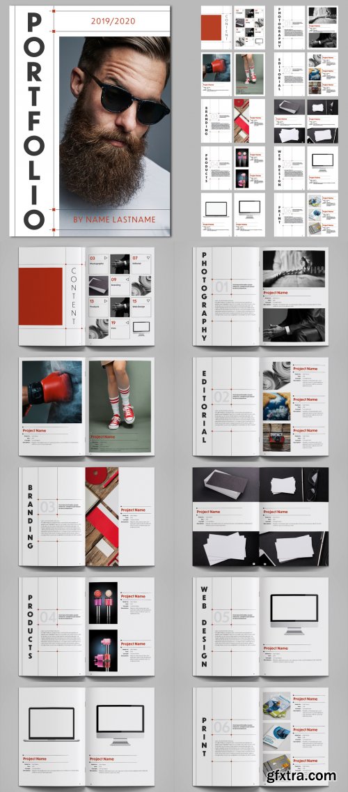 Portfolio Layout Design with Red Accents 264646864