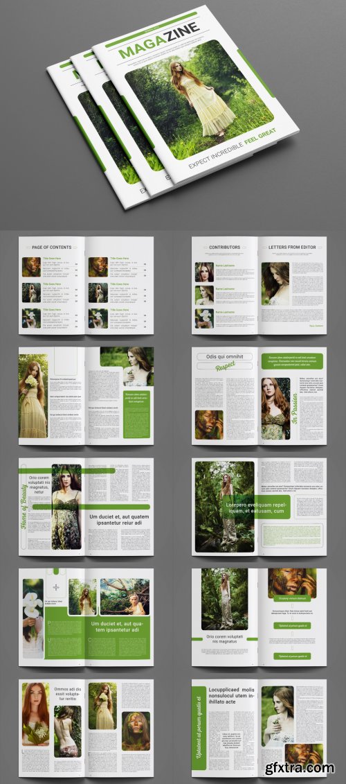 Magazine Layout with Green Accents 260582859