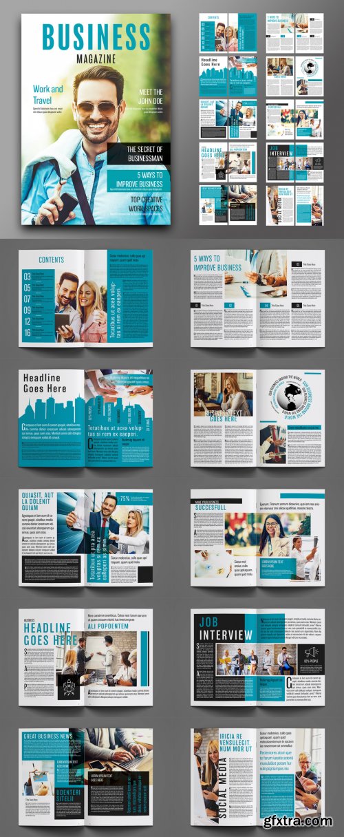 Business Magazine Layout with Teal Accents 241788795