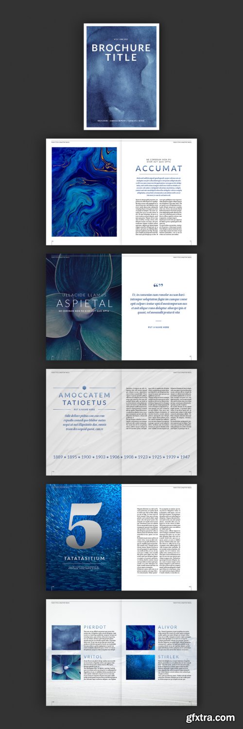 Brochure Layout with Blue Gradient Typographical Accents 296400293