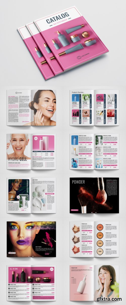 Cosmetics Product Catalog Layout with Pink Accents 317094013