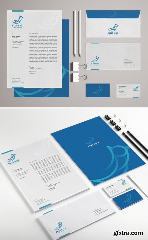 Blue and White Stationery Set with Bird Illustrations 318704902